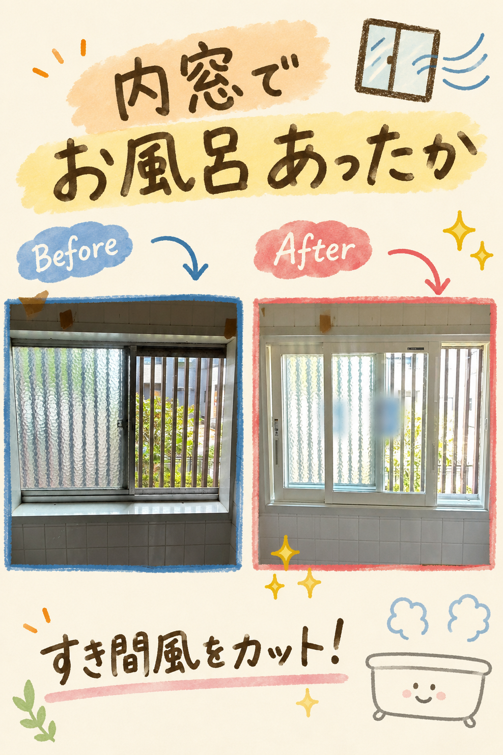 埼玉県上尾市】冬のお風呂・洗面所の寒さ対策！YKK AP「ウチリモ」内窓